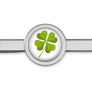 Four Leaf Clover Tie Clip - St Patrick&#39;s Day Tie Bar - Irish Clover Tie Clip - Cufflinks Accessories (Lifetime Guarantee) T0159