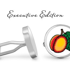 Peach Cufflinks - Peach Fruit Cuff Links - Peaches Cuff Links (Pair) Lifetime Guarantee (S0995)