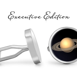 Saturn Cufflinks - Planet Cufflinks - Space Cuff Links - Solar System Cuff Link (Pair) Lifetime Guarantee (S0681)