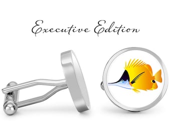 Tropical Fish Cufflinks - Angel Fish Cuff Links - Fish Cufflinks - Colorful Sealife Cuff Links (Pair) Lifetime Guarantee (S0424)