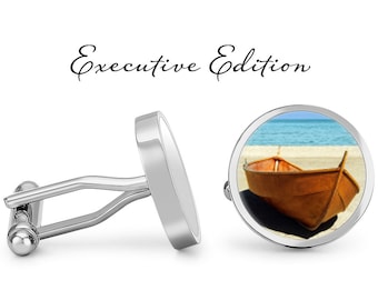 Canoe Cufflinks - Beach Cufflinks - Nautical Cuff Links - Tropical Beach Cufflink (Pair) Lifetime Guarantee (S0816)