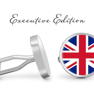 Union Jack Flag Cufflinks: Silver-Plated Steel, UK Pride (Pair)