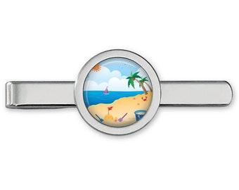 Beach Tie Clip - Palm Tree Tie Bar - Sand Castle Tie Clip - Cufflink Accessories (Lifetime Guarantee) T0010