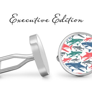 Shark Cufflinks - Sharks Pattern Cuff Links - Great White Shark Cufflinks (Lifetime Guarantee) S2235