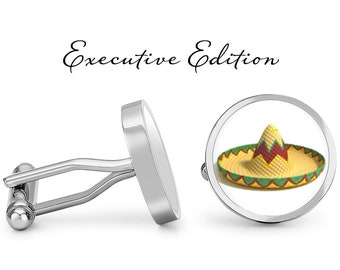 Sombrero Cufflinks - Mexican Sombrero Cuff Links - Cinco de Mayo Cufflink (Pair) Lifetime Guarantee (S0817)