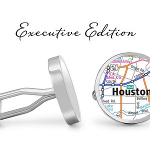 Houston Stadskaart Manchetknopen - Texas Cuff Links - State Cufflink (Levenslange Garantie) S2582