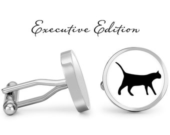 Cat Silhouette Cufflinks - Cat Cufflinks - Cat Cuff Links - Prowling Cat - Black Cat Cufflink (Pair) Lifetime Guarantee (S1016)