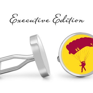 Sunset Parachute Cufflinks - Skydiving Cufflinks - Parachute Cuff Links - Skydiver Wedding (Pair) Lifetime Guarantee (S0170)