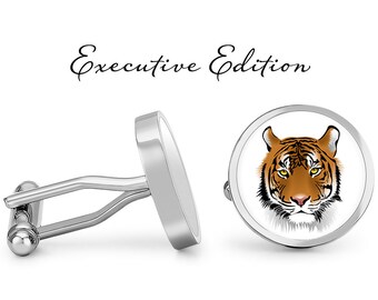 Tiger Cufflinks Cuff Links - African Tiger Cufflinks - Safari Cuff Links - Animal Cufflink (Pair) Lifetime Guarantee (S0872)