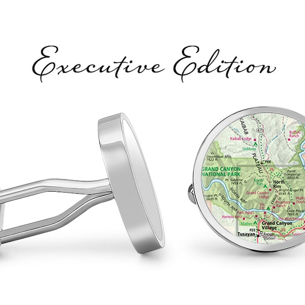 Grand Canyon Map Cufflinks (Zoomed out, Small Letters) Grand Canyon Cuff Links (Lifetime Guaranteed) S2185