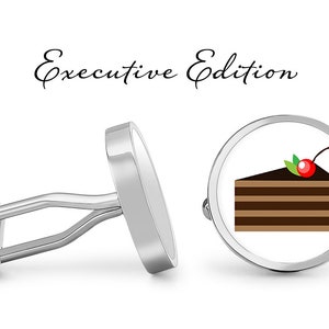 Chocolate Cake Cufflinks - Cherry Chocolate Cake Cuff Links - Dessert Cufflink (Lifetime Guarantee) S2407