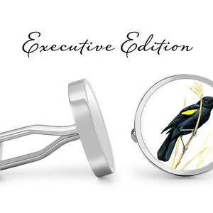 Yellow-Winged Blackbird Cufflinks - Yellow-Shouldered Blackbird Cuff Links (Lifetime Guarantee) S2682