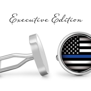 Thin Blue Line Cufflinks - American Flag Blue Line Law Enforcement Cuff Links (Lifetime Guarantee) S2466