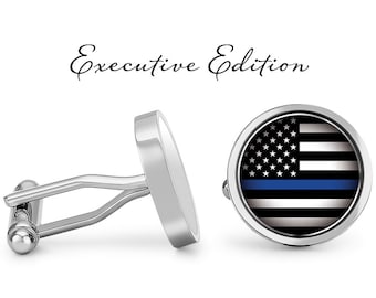 Thin Blue Line Cufflinks: American Flag Law Enforcement Gift