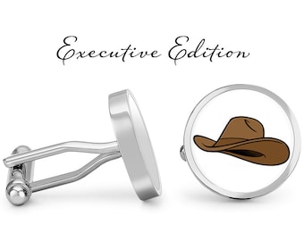 Cowboy Hat Cufflinks - Cowboy Cufflinks - Rodeo Cuff Links - Western Cufflink (Pair) Lifetime Guarantee (S0380)