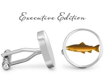 Brown Trout Cufflinks - Fish Cufflinks - Fisherman Cuff Links - Fishing Wedding Gift for Him (Pair) Lifetime Guarantee (S0324)