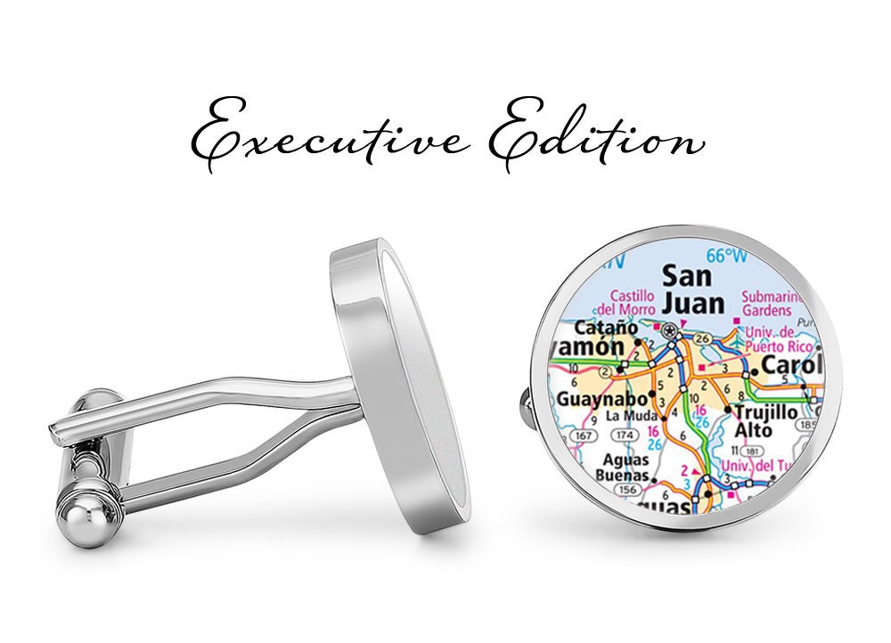 San Juan Puerto Rico Cufflinks - City Map Cuff Links (Lifetime Guarantee) S2677