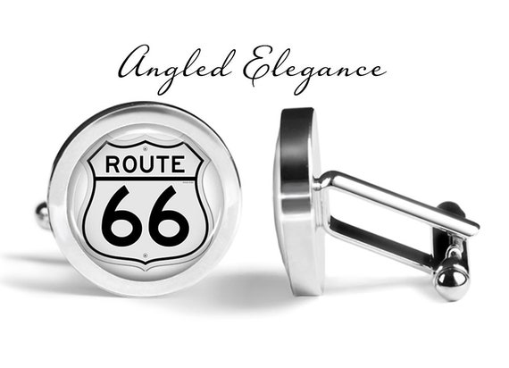 Route 66 Pair Cufflinks Mother Road Wedding Fancy Gift Box /& Polishing Cloth