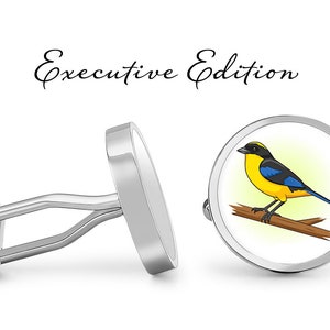 Tanager Cufflinks - Blue-Winged Mountain Tanager Cuff Links - Bird Cufflink (Lifetime Guarantee) S2266