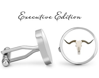 Gemelli Longhorn - Gemelli con teschio di mucca - Gemelli Texas - Gemelli da cowboy western Gemelli da rancher (coppia) Garanzia a vita (S0555)