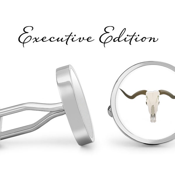 Longhorn Cufflinks - Cow Skull Cuff Links - Texas  Cufflinks - Cowboy Western Cufflink Rancher Cufflink (Pair) Lifetime Guarantee (S0555)