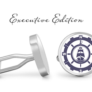 Nautical Sailboat Cufflinks Compass Cuff Links (S2205)