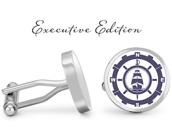 Nautical Sailboat Cufflinks Compass Cuff Links (S2205)