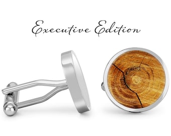 Tree Ring Cufflinks - Oak Cufflink Design - Wood Cufflinks - Wood Pattern Cuff Links - Wooden Cuff Links (Pair) Lifetime Guarantee (S0708)