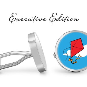 Kite Cufflinks - Red Kite Cuff Links - Flying Kite Cuff Links (Pair) Lifetime Guarantee (S0403)
