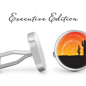 Cactus Cufflinks - Desert Cufflinks - Desert Sunset Cufflinks - Saguaro Cactus (Pair) Lifetime Guarantee (S0782)