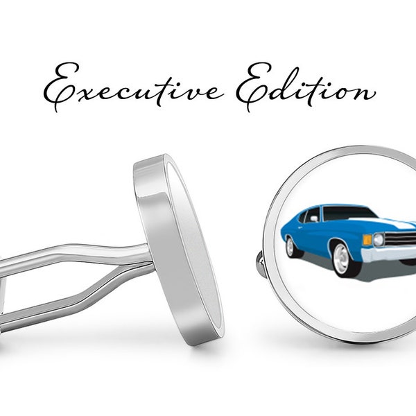 Blue Muscle Car Cufflinks - Classic Car Cuff Links - Car Cufflink - Auto Mechanic Cufflinks (Pair) Lifetime Guarantee (S0249)