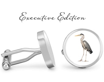 Great Blue Heron Cufflinks - Heron Cuff Links - Bird Cufflink - Birder Birding Gift (Pair) Lifetime Guarantee (S0120)