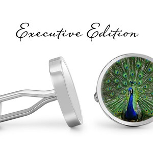 Peacock Cufflinks - Peacock Bird Cuff Links - Peacock Feather Cufflink (Pair) Lifetime Guarantee (S1221)