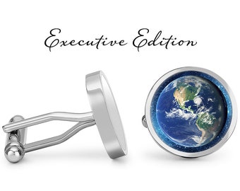 Earth Cufflinks - Planet Cuff Links - Space Cufflink - Astronomy Cuff Link (Pair) Lifetime Guarantee (S1302)