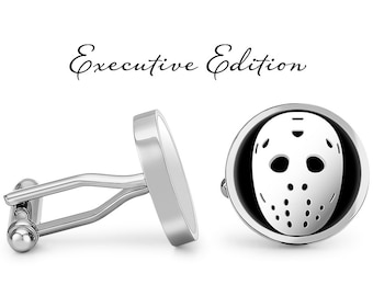 Gemelli con maschera da portiere di hockey: gemelli in acciaio placcato argento S1623