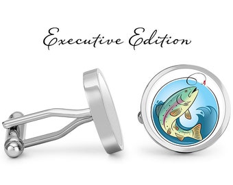 Rainbow Trout Cufflinks Trout Fishing Cuff Links Fisherman Cufflink (Lifetime Guarantee) S1685