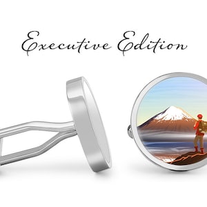 Mount Fuji Cufflinks - Mountaineer Cuff Links - Hiking Hiker Cufflink (Lifetime Guarantee) S2477