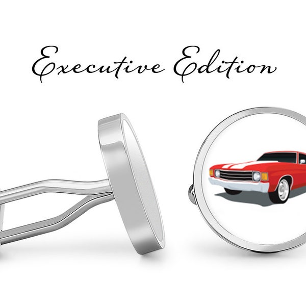 Red Muscle Car Cufflinks - Classic Car Cufflink - Car Cuff Links - Vintage Car Cufflink (Pair) Lifetime Guarantee (S0248)