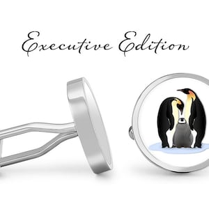 Penguin Family Cufflinks - Penguin Cufflinks - Emperor Penguin Cufflink (Pair) Lifetime Guarantee (S0491)