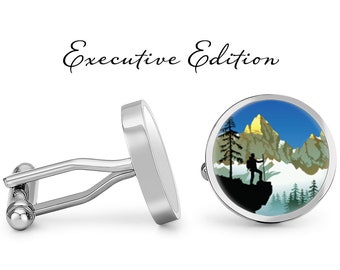 Hiker Cufflinks - Backpacker Cufflinks - Hiking Cuff Links - Camping Cufflink (Pair) Lifetime Guarantee (S0563)