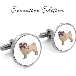 Happy Pug Cufflinks - Pug Dog Cuff Links (Lifetime Guarantee) S2842