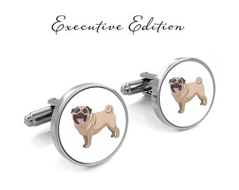 Happy Pug Cufflinks - Pug Dog Cuff Links (Lifetime Guarantee) S2842