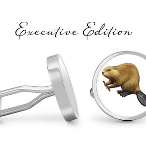 Cufflinks - Beaver Cufflinks - Beaver Cuff Links - Brown Beaver Wedding Gift (Pair) Lifetime Guarantee (S0651)