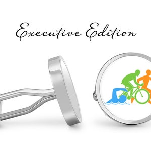 Triathlon Cufflinks - Triathlete Cufflinks - Swim Bike Run - Triathlon Cuff Links - Cycling Cufflink - (Pair) Lifetime Guarantee (S0579)