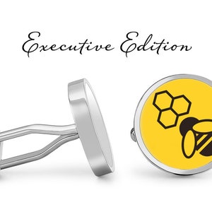Bee Cufflinks - Bee Keeper Cuff Links - Honeybee Cufflinks - Honeycomb Cufflink Set (Pair) Lifetime Guarantee (S0825)