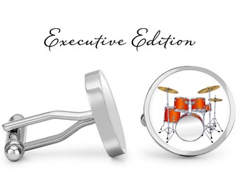 Drum Set Cufflinks - Drum Cuff Links - Drummer Cufflink - Music Cufflinks - Musician Composer Gift for Him (Pair) Lifetime Guarantee (S0520)