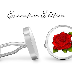 Rose Flower Cufflinks - Bouquet Cuff Links - Red Rose Cufflink - (Pair) Lifetime Guarantee (S0918)