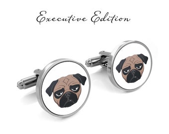 Pug Cufflinks - Pug Dog Cuff Links (Lifetime Guarantee) S2841