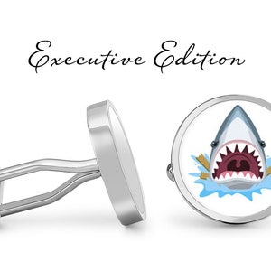 Shark Attack Cufflinks - Scary Shark Cuff Links - Great White Shark Cufflinks (Pair) Lifetime Guarantee (S0204)