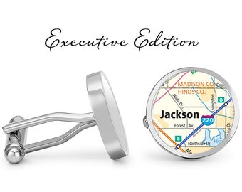 Jackson Mississippi Map Cufflinks - Jackson Cufflinks - Mississippi Map Cufflink (Lifetime Guarantee) S2323